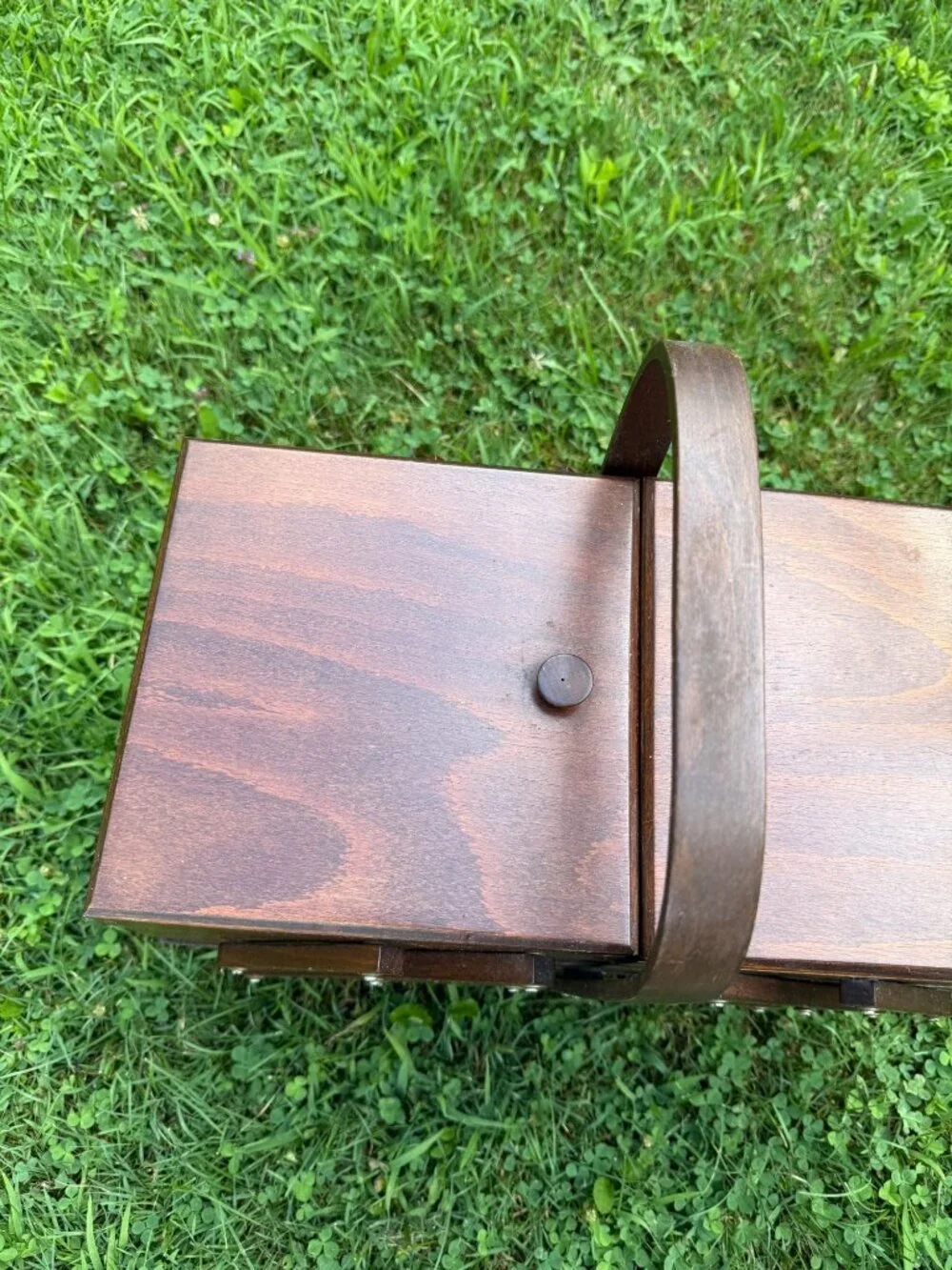 Vintage Wooden Accordion Sewing Box Romania Handle Tiered Cabinet Chest Wood Sto